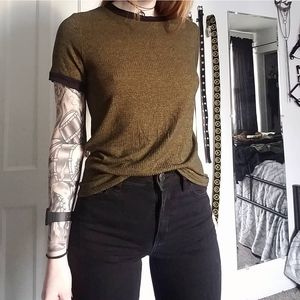 Olive green ringer tee.